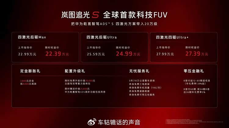 岚图追光S正式上市 推出三款车型，限时权益价22.39万-27.39万元